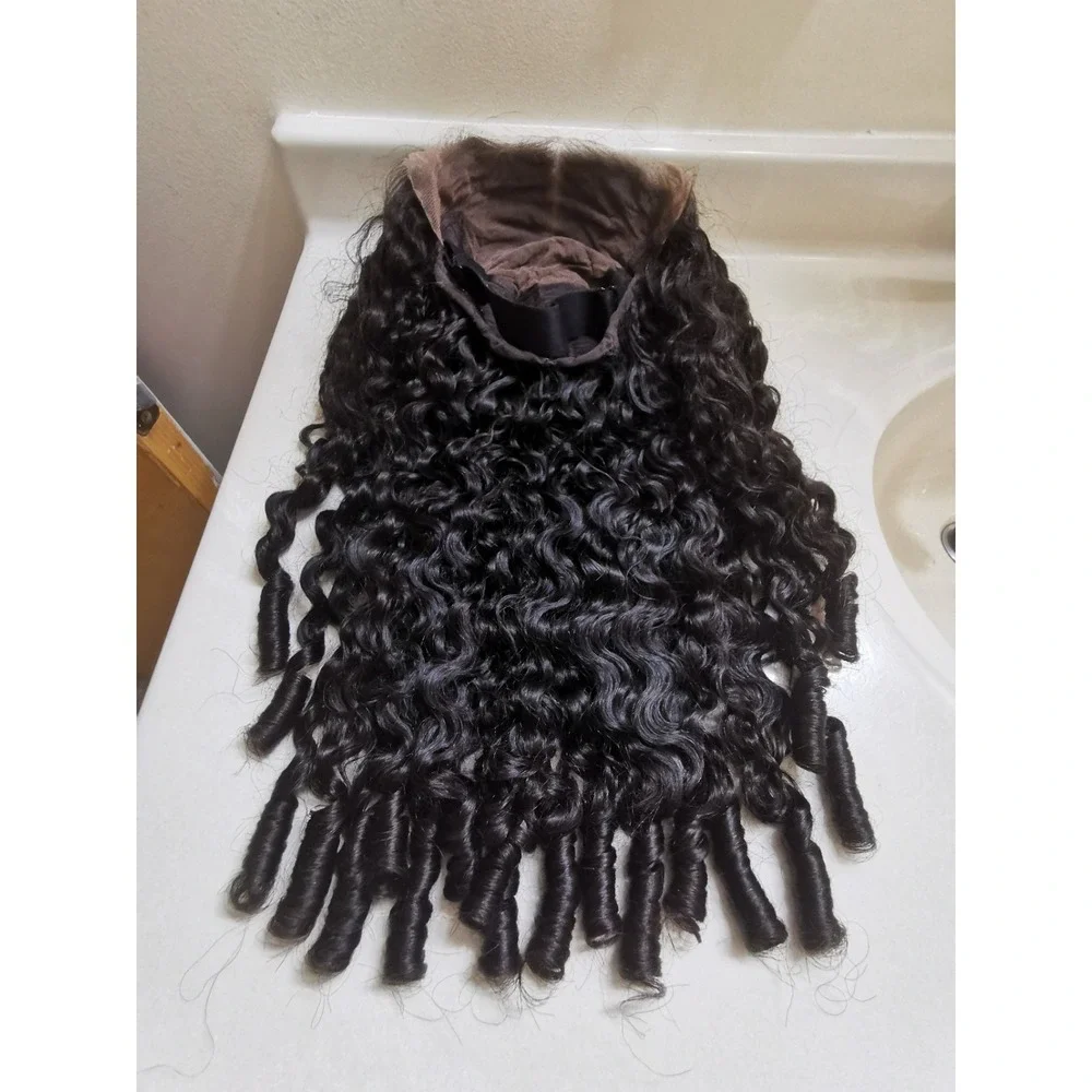 Quality Natural Black Burmese Curly Raw Human Hair Glueless Front Lace Wig 28